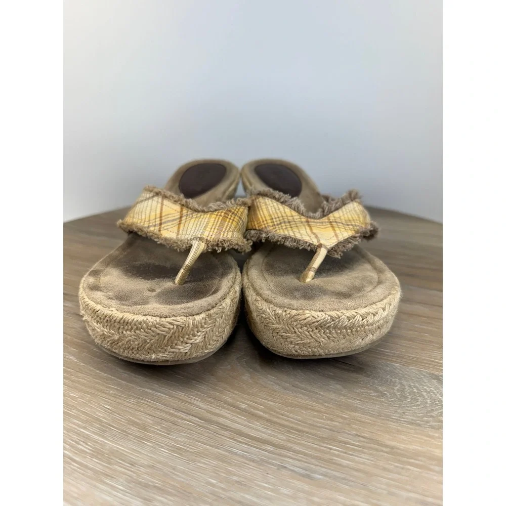 Mudd Womens 8.5M Wedge Sandals Sativa Yellow Plaid Frayed Thong Espadrille Y2K